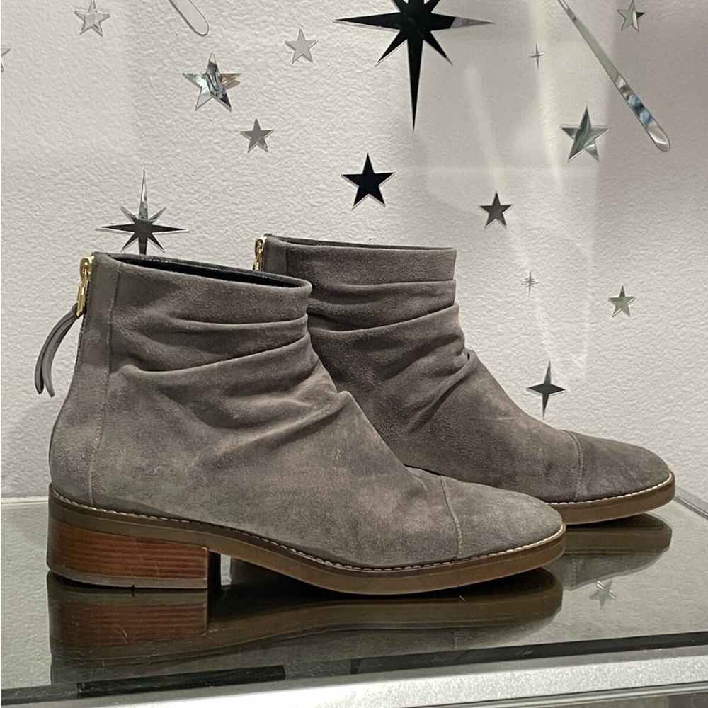 Cole Haan Riona Gray Suede Ankle Booties